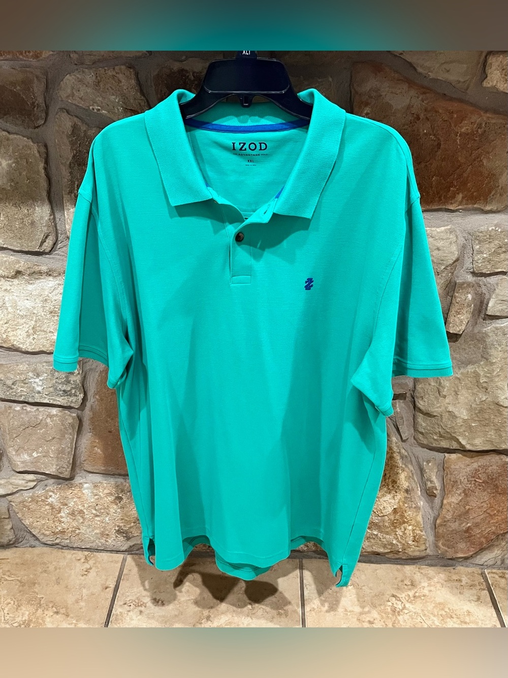 Izod the Performance Polo Shirt Green Men's XXL 2X Blue Logo Golf